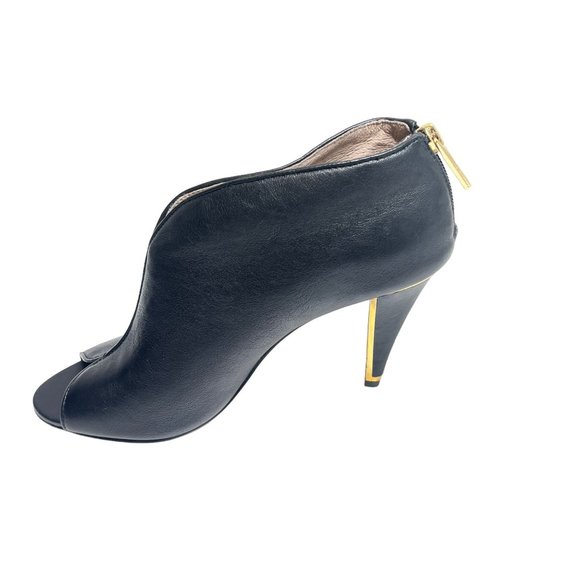 Louise et‎ Cie Black Gold Trim Leather Peep Toe Booties 8.5 - Picture 4 of 13